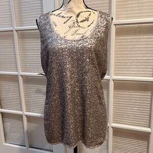 Basler Shimmering Silver Sequin Tank Top